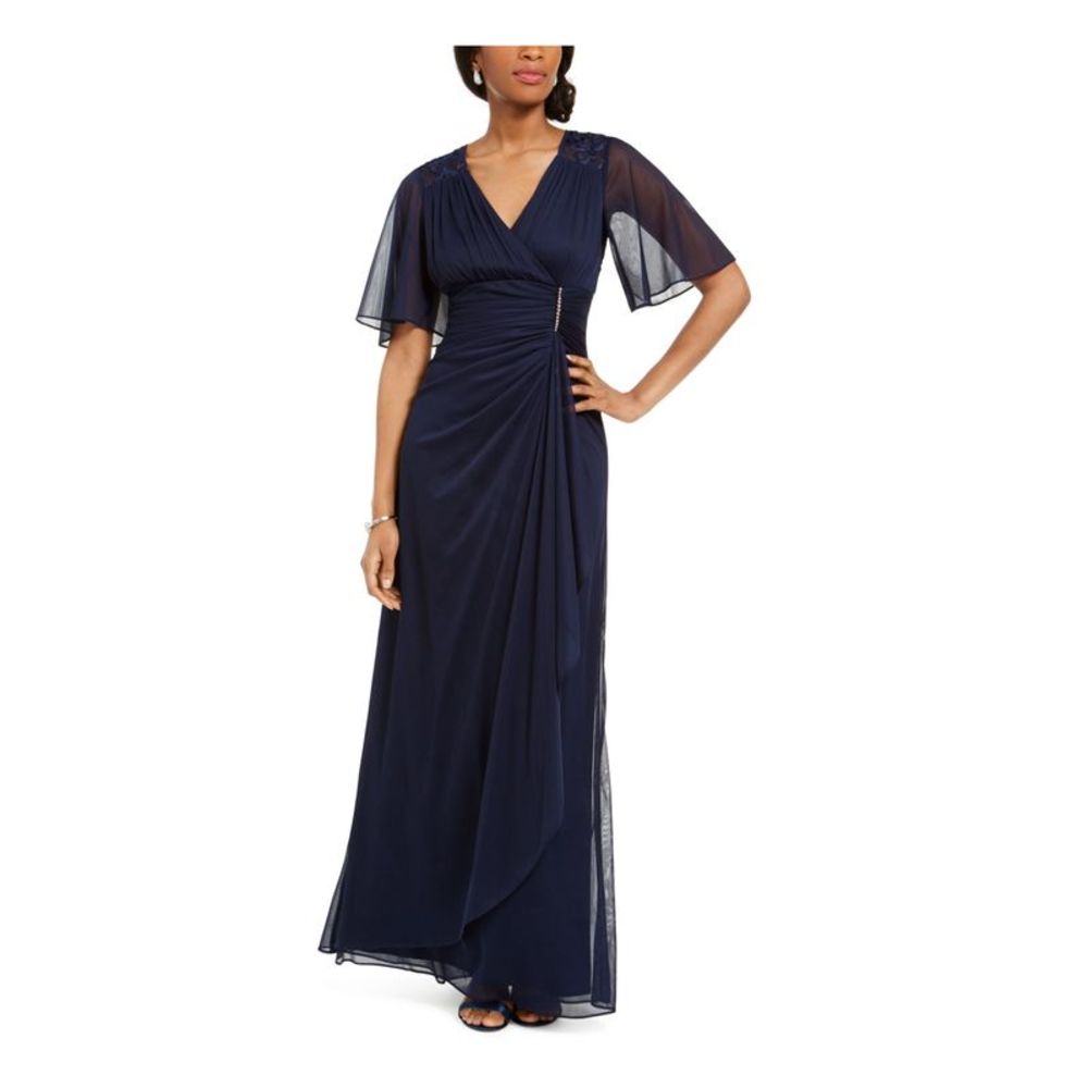 B&A  BY BETSY & ADAM Womens Navy Hidden Zipper  Lined Short Sleeve Dress 10